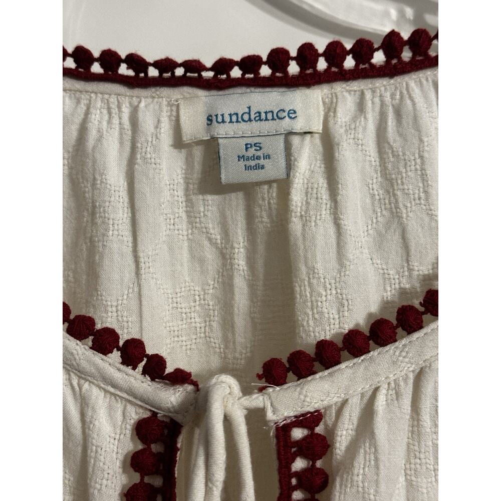 Sundance Sz PS Ivory Linen Embroidered Peasant Blouse Tassels Boho Cream - Picture 3 of 11